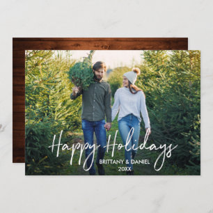 Cartes Pour Fêtes Annuelles Script manuscrit Wood Happy Holidays Photo