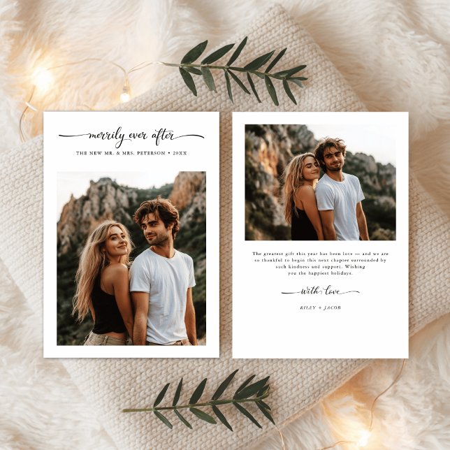 Cartes Pour Fêtes Annuelles Script Merrily Jamais après Noël Photo Mariage (Créateur téléchargé)