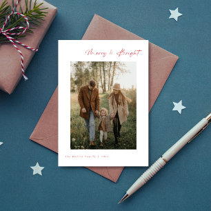 Cartes Pour Fêtes Annuelles Script Merry & Bright Modern Cute Family Photo Rou
