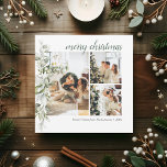 Cartes Pour Fêtes Annuelles Script Merry Christmas Berry Photo Holiday Card<br><div class="desc">La carte de vacances de Noël moderne avec photo,  baies botaniques et feuilles,  offre un accueil de paix,  d'amour et de joie.</div>