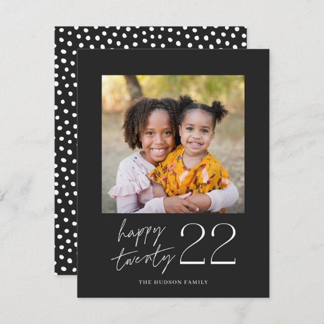 Cartes Pour Fêtes Annuelles Script minimal moderne Happy 2022 Photo Holiday Ca (Devant / Derrière)