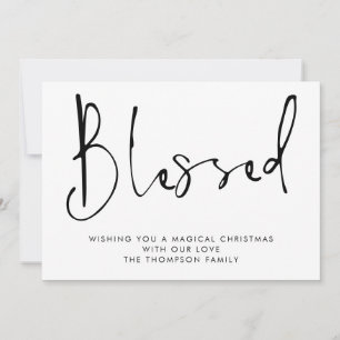Cartes Pour Fêtes Annuelles Script minimaliste Bienheureux Noir Blanc Noël