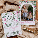 Cartes Pour Fêtes Annuelles Script moderne Arc vert rose vif 1 photo<br><div class="desc">Cette collection présente des fleurs rose vif d'aquarelle,  des baies et de la verdure hivernale avec typographie moderne et élégante,  avec un motif botanique d'hiver.</div>