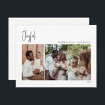 Cartes Pour Fêtes Annuelles Script moderne de Noël Joyeux trois photos<br><div class="desc">Ce script moderne de Noël joyeuse carte de vacances trois photos est parfait pour votre minimaliste chic boho noir et blanc de vacances. La calligraphie manuscrite minimaliste est délicate et rustique tout en restant élégante et élégante. Le design reflète une simple journée d'hiver blanche et évoque les souvenirs d'une vie...</div>
