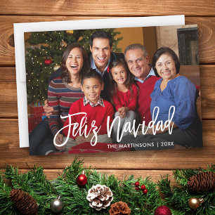 Cartes Pour Fêtes Annuelles Script moderne de pinceau Feliz Navidad Photo de f