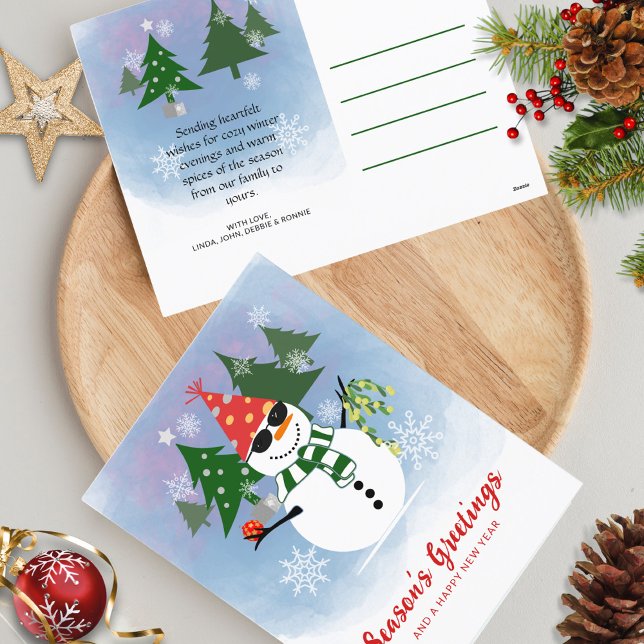 Cartes Pour Fêtes Annuelles Script moderne élégant Snowman Snowflakes Noël (Créateur téléchargé)