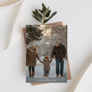 Cartes Pour Fêtes Annuelles Script moderne Famille Photo Feliz Navidad Christm