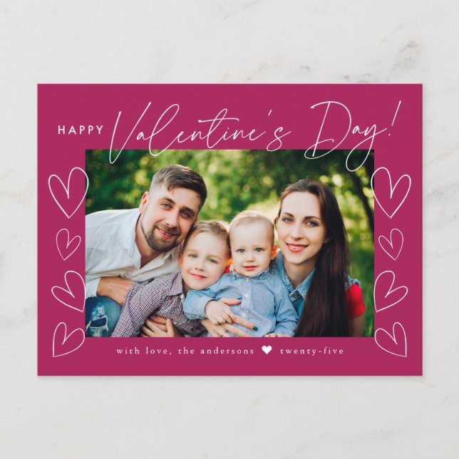Cartes Pour Fêtes Annuelles Script moderne Fuchsia Saint-Valentin Photo (Devant)