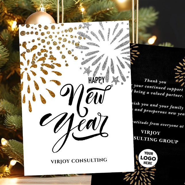 Cartes Pour Fêtes Annuelles Script moderne Gold Parties scintillant Fireworks  (Créateur téléchargé)