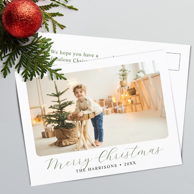 Cartes Pour Fêtes Annuelles Script moderne Joyeuse photo de Noël (Modern Script Merry Christmas Photo Holiday Postcard)
