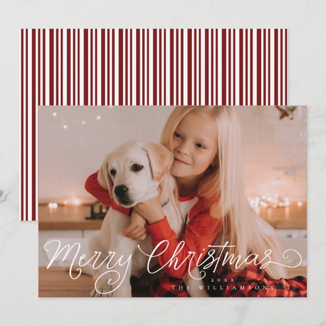 Cartes Pour Fêtes Annuelles Script moderne Joyeuse photo de Noël (Devant / Derrière)