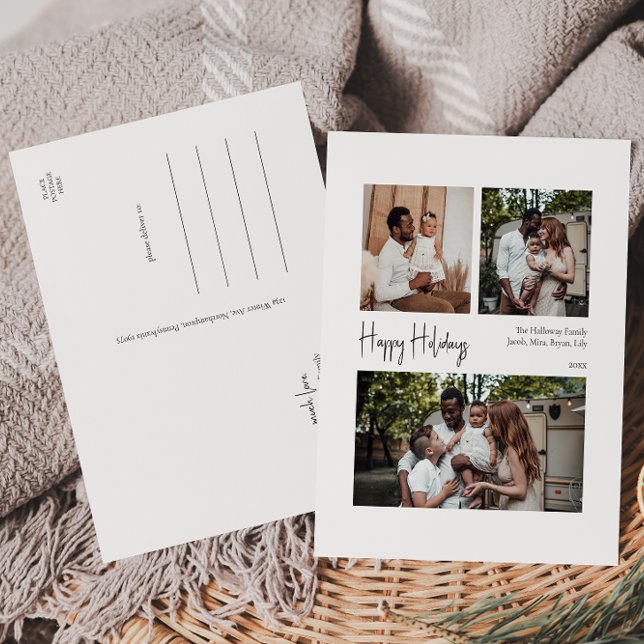 Cartes Pour Fêtes Annuelles Script moderne Joyeuses vacances centré sur trois  (Créateur téléchargé)