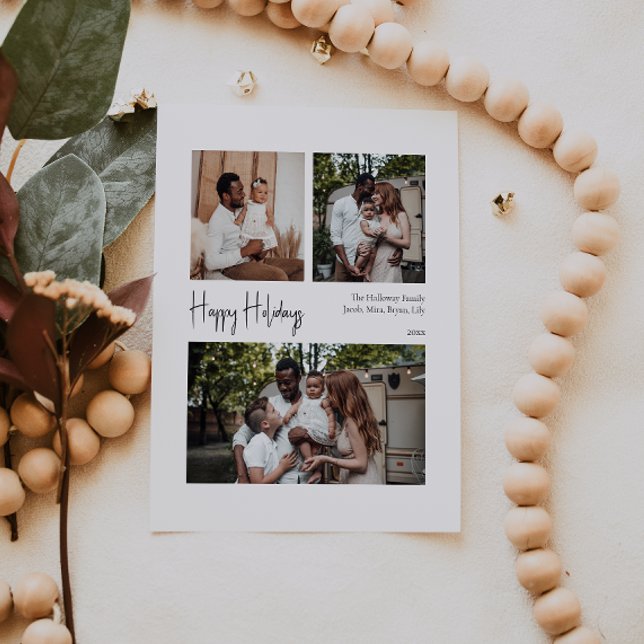 Cartes Pour Fêtes Annuelles Script moderne Joyeuses vacances centré sur trois  (Créateur téléchargé)