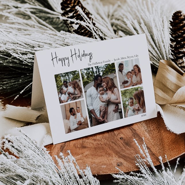 Cartes Pour Fêtes Annuelles Script moderne Joyeuses vacances pliées Cinq photo (Créateur téléchargé)