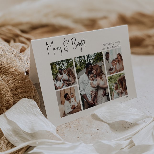 Cartes Pour Fêtes Annuelles Script moderne Joyeuses vacances pliées trois phot (Créateur téléchargé)