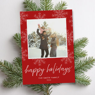 Cartes Pour Fêtes Annuelles Script moderne Joyeuses vacances Snowflakes Photo