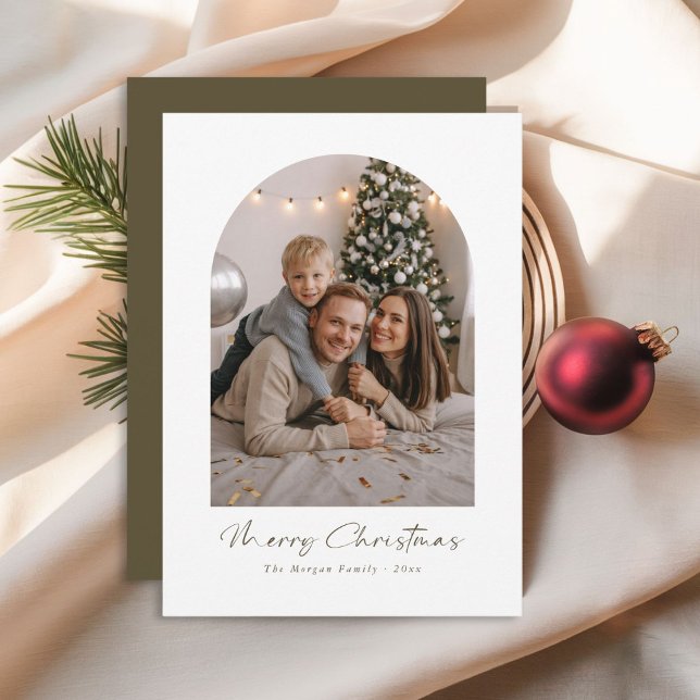 Cartes Pour Fêtes Annuelles Script moderne Joyeux Noël Arche de famille Photo (Créateur téléchargé)
