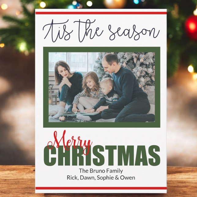 Cartes Pour Fêtes Annuelles Script moderne Joyeux Noël Photo Année de révision (Créateur téléchargé)