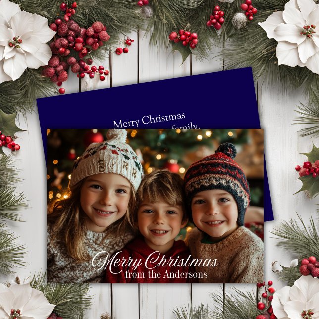 Cartes Pour Fêtes Annuelles Script moderne Joyeux Noël Photo de famille person (Modern Script Merry Christmas Custom Family Photo Holiday Card)