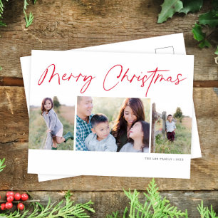 Cartes Pour Fêtes Annuelles Script moderne Joyeux Noël Trois photos