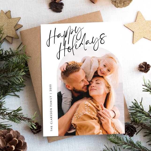 Cartes Pour Fêtes Annuelles Script moderne Joyeux Vacances Arch 2 Photo (Créateur téléchargé)