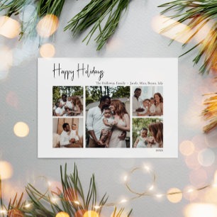 Cartes Pour Fêtes Annuelles Script moderne Joyeux vacances Cinq photos