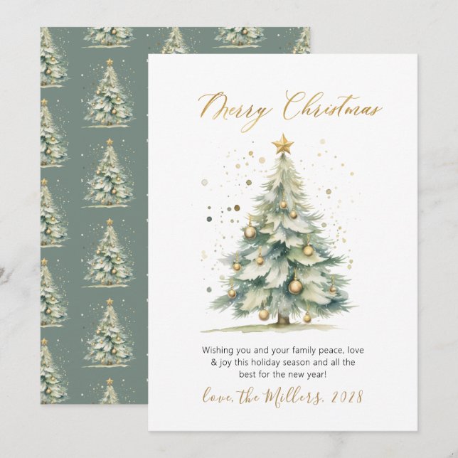 Cartes Pour Fêtes Annuelles Script moderne Non Photo Arbre de Noël (Devant / Derrière)