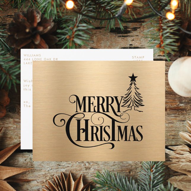 Cartes Pour Fêtes Annuelles Script moderne or et noir de Noël (Créateur téléchargé)