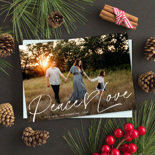 Cartes Pour Fêtes Annuelles Script moderne Paix Coeur Amour Noël Une photo