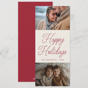 Cartes Pour Fêtes Annuelles Script moderne Rouge Deux photos grand Noël