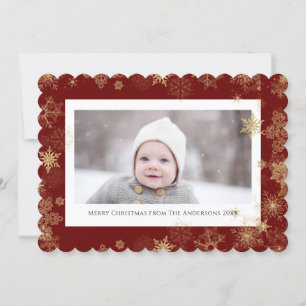 Cartes Pour Fêtes Annuelles Script moderne rouge élégant Snowflakes Bokeh Over