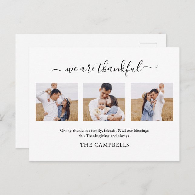 Cartes Pour Fêtes Annuelles Script moderne Thanksgiving Photo (Devant / Derrière)