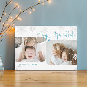 Cartes Pour Fêtes Annuelles Script neige 2 Photo Happy Hanoukka Holiday Card