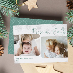 Cartes Pour Fêtes Annuelles Script neige   2 Photo Peace on Earth Holiday Card