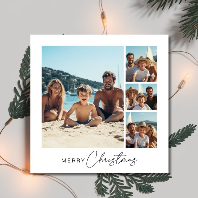 Cartes Pour Fêtes Annuelles Script Noël 4 Famille Photo Plage nautique (Créateur téléchargé)