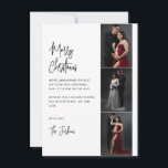 Cartes Pour Fêtes Annuelles Script noir et blanc minimaliste 3 bandes photo<br><div class="desc">Partagez votre joie de vacances dans un style intemporel avec cette carte minimaliste en noir et blanc 3-photo. Doté d'une typographie élégante associée à trois photos personnelles, ce design de vacances moderne est le moyen idéal pour envoyer des souhaits chaleureux à des amis et à la famille. Customisez avec vos...</div>