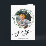 Cartes Pour Fêtes Annuelles Script noir moderne Élégant Foliage Eucalyptus<br><div class="desc">Envoyer des voeux et des salutations de vacances à des amis, des collègues et de la famille dans simple, mignon, chic, élégant et moderne design photo festif, nature style couleur plié carte de fin de année! Un cadre de couronne de feuilles d'aquarelle doux peint en vert (pin, eucalyptus, fougères) avec...</div>