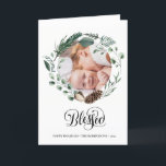 Cartes Pour Fêtes Annuelles Script noir moderne Élégant Foliage Eucalyptus<br><div class="desc">Envoyer des voeux et des salutations de vacances à des amis, des collègues et de la famille dans simple, mignon, chic, élégant et moderne design photo festif, nature style couleur plié carte de fin de année! Un cadre de couronne de feuilles d'aquarelle doux peint en vert (pin, eucalyptus, fougères) avec...</div>