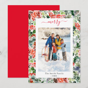 Cartes Pour Fêtes Annuelles Script personnalisé Merry Photo Flat Holiday Card