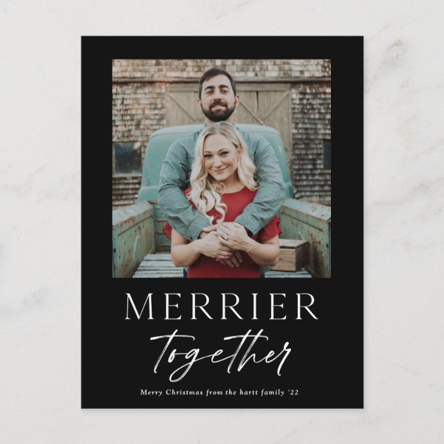 Cartes Pour Fêtes Annuelles Script Photo Joyeux Noël Plus Joyeux Ensemble (Devant)