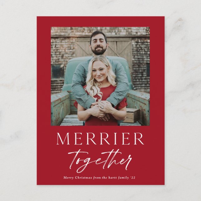 Cartes Pour Fêtes Annuelles Script Photo Joyeux Noël Plus Joyeux Ensemble (Devant)