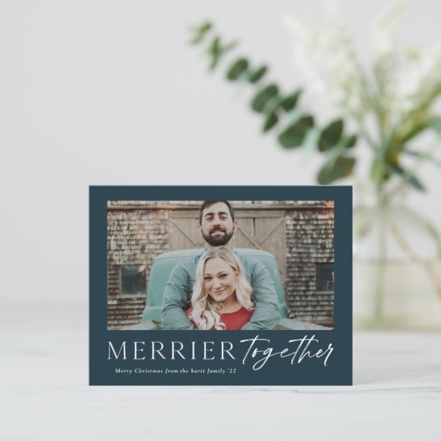 Cartes Pour Fêtes Annuelles Script Photo Joyeux Noël Plus Joyeux Ensemble (Debout devant)