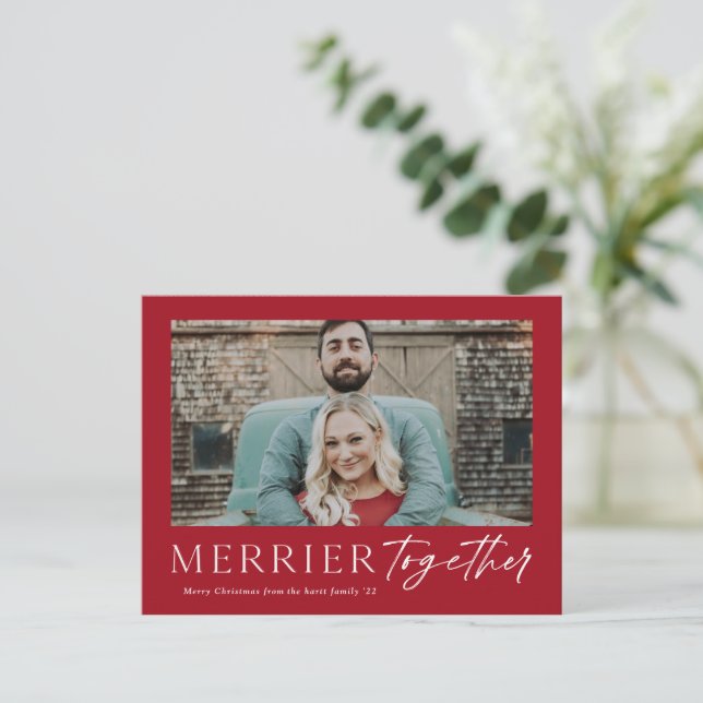 Cartes Pour Fêtes Annuelles Script Photo Joyeux Noël Plus Joyeux Ensemble (Debout devant)