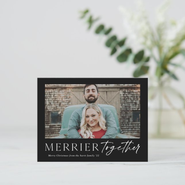Cartes Pour Fêtes Annuelles Script Photo Joyeux Noël Plus Joyeux Ensemble (Debout devant)