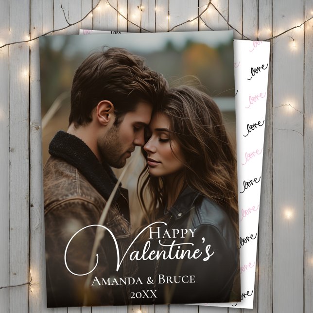 Cartes Pour Fêtes Annuelles Script photo personnalisé Joyeux Valentine's (Custom Photo Brush Script Happy Valentine's Holiday Card)
