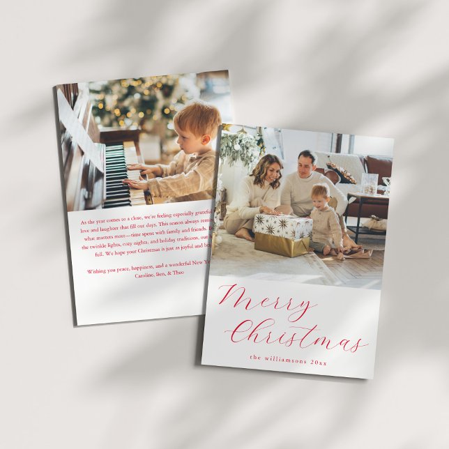 Cartes Pour Fêtes Annuelles Script Red Simple Joyeux Noël Lettre photo (Créateur téléchargé)