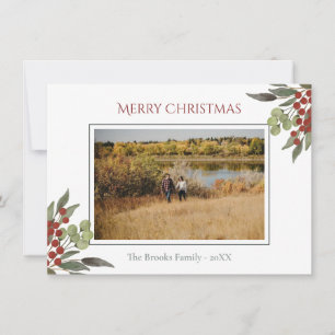 Cartes Pour Fêtes Annuelles Script religieux moderne Red Holly Photo de Noël