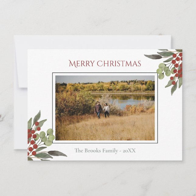 Cartes Pour Fêtes Annuelles Script religieux moderne Red Holly Photo de Noël (Devant)