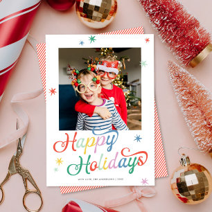 Cartes Pour Fêtes Annuelles Script rétro Coloré Noël une photo