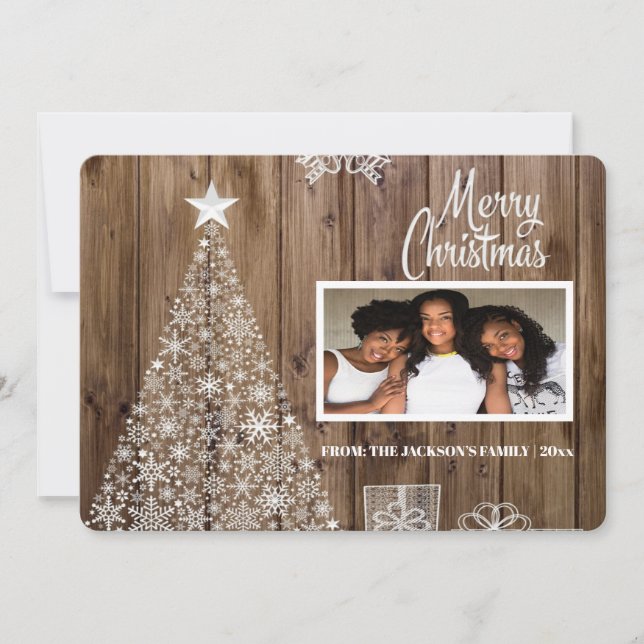 Cartes Pour Fêtes Annuelles Script rustique Joyeux Noël Photo (Devant)